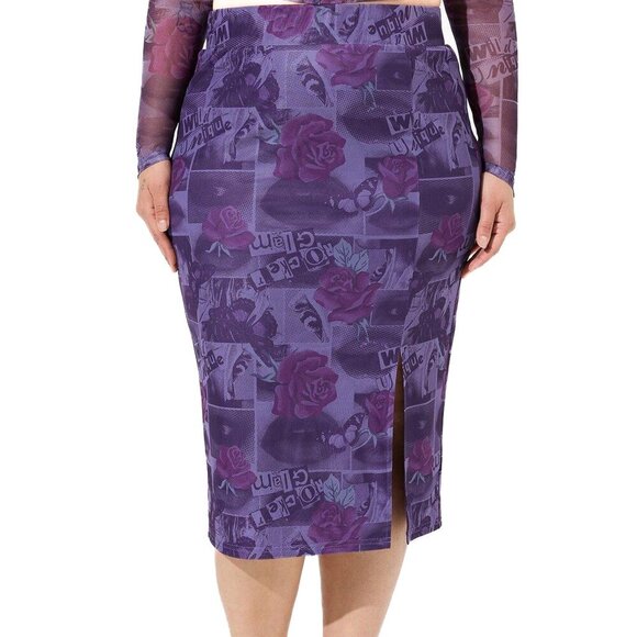 torrid Dresses & Skirts - torrid X Betsey Johnson Midi Floral Mesh Skirt with Slit - Purple Sz 6X NWT